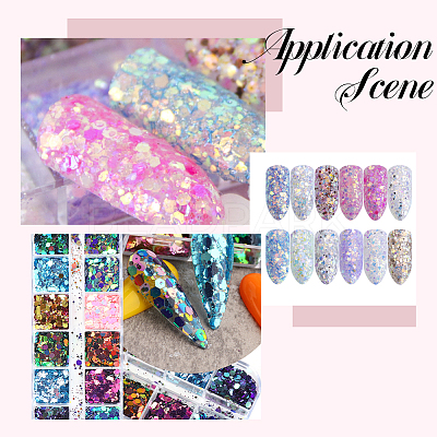 2 Bags 2 Colors 12 Grid Nail Art PET & ABS Sequins/Paillette MRMJ-SP0001-32-1