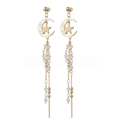 304 Stainless Steel & Brass Dangle Stud Earrings EJEW-TA00807-1