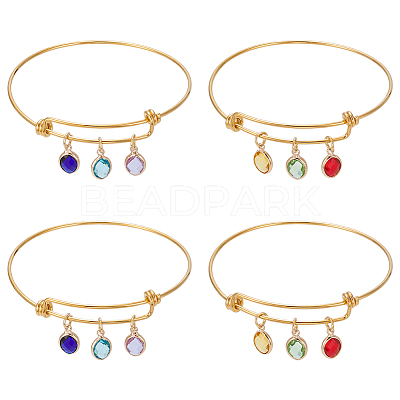 4Pcs 2 Styles 304 Stainless Steel Charm Bangles for Women BJEW-UN00031-1