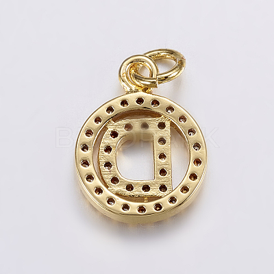 Long-Lasting Plated & Rack Plating Brass Micro Pave Cubic Zirconia Letter Charms ZIRC-A007-04D-G-1