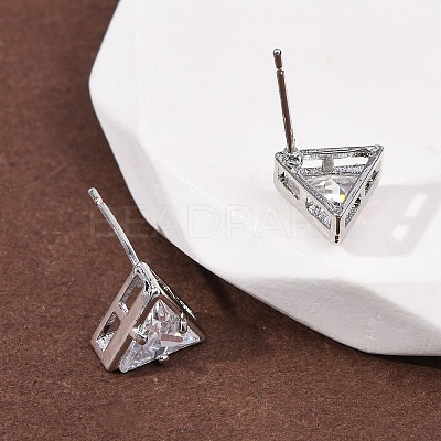 Brass Micro Pave Clear Cubic Zirconia Stud Earrings EJEW-C174-02F-P-1