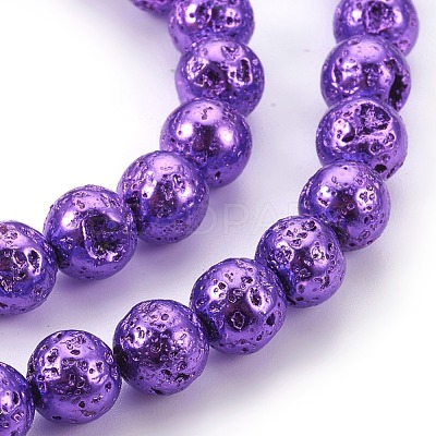Electroplated Natural Lava Rock Bead Strands G-E511-01C-8mm-1