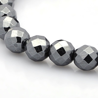 Magnetic Hematite Faceted Round Beads Stretch Bracelets BJEW-M066-05-1