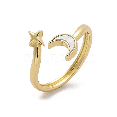 Brass Shell Cuff Rings for Women RJEW-C126-14G-1