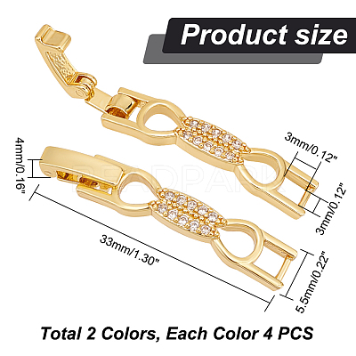 8Pcs 2 Colors Bowknot Rack Plating Brass Micro Pave Clear Cubic Zirconia Watch Band Clasps ZIRC-PH0001-32-1
