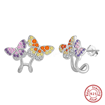 925 Sterling Silver Micro Pave Cubic Zirconia Stud Earrings EJEW-K284-06P-1
