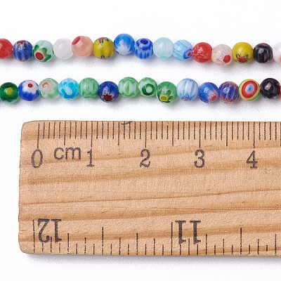 Handmade Millefiori Glass Round Bead Strands LAMP-J038-4mm-M-1