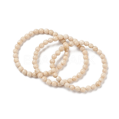 Natural Fossil Bead Stretch Bracelets BJEW-K212-A-015-1