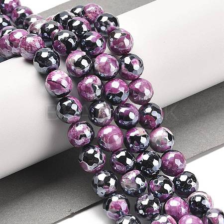 Electroplated Natural Fire Crackle Agate Round Beads Strands G-G0006-A02-07-1