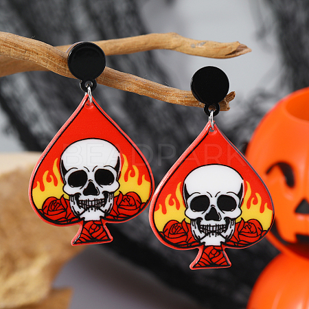 Acrylic Halloween DIY Heart Skull Flame Stud Earrings Collection FU5033-1-1