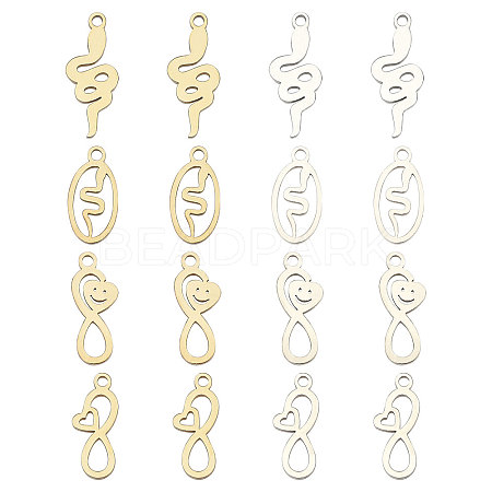 CHGCRAFT 16Pcs 8 Style Ion Plating(IP) 304 Stainless Steel Charms STAS-CA0002-10-1
