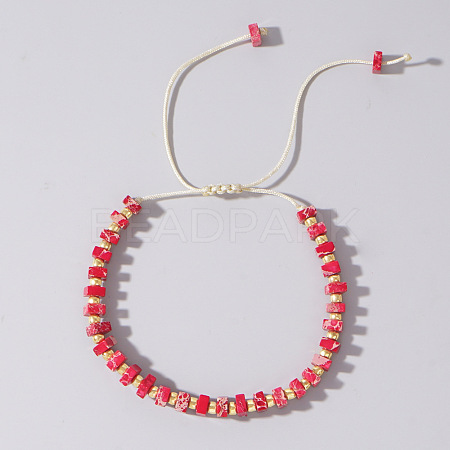Adjustable Retro Boho Vintage Square Dyed Natural Imperial Jasper Braided Bead Bracelets for Women Men RP7679-6-1