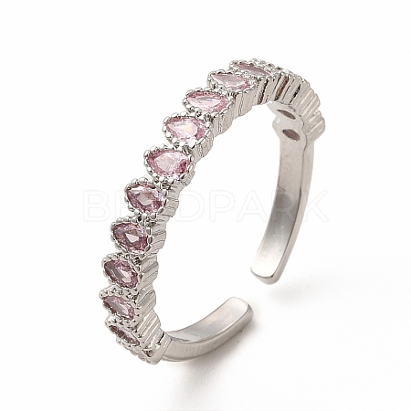 Pink Cubic Zirconia Teardrop Open Cuff Ring RJEW-F142-06P-1