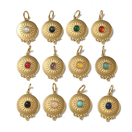 Ion Plating(IP) 304 Stainless Steel with Natural & Synthetic Gemstone Pendants STAS-G351-26G-1
