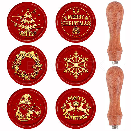 CRASPIRE Christmas Theme 6Pcs  Brass Wax Seal Stamp Head AJEW-CP0001-87A-1