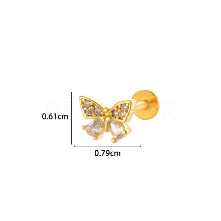 Butterfly 316L Surgical Stainless Steel Clear Cubic Zirconia 17 Gauge Internally Threaded Labrets WGBD99E-01-1