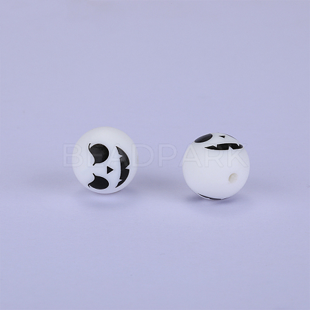 Printed Round with Ghost Pattern Silicone Focal Beads SI-JX0056A-126-1