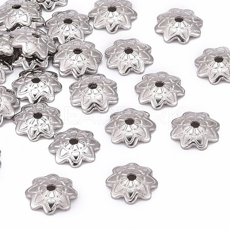 Tarnish Resistant 304 Stainless Steel 8-Petal Flower Bead Caps STAS-J011-03-1