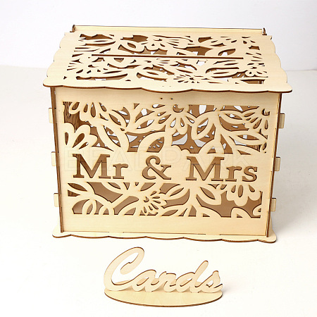 Rectangle Hollow Wood Wedding Card Box with Iron Lock HULI-PW0002-148F-1