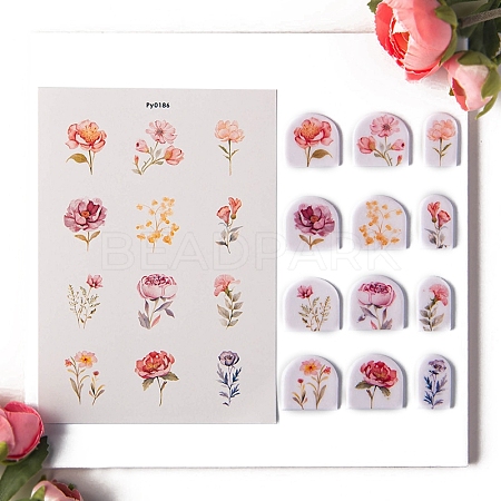Flower Pattern Polymer Clay Earrings Water Transfer Paper PW-WG76974-01-1