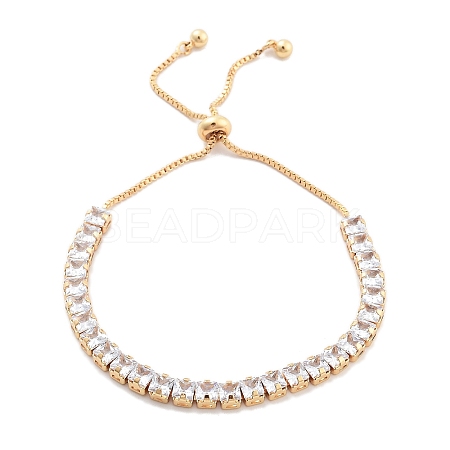 Brass Pave Clear Cubic Zirconia Square Box Chain Slider Bracelets BJEW-B094-10B-G-1