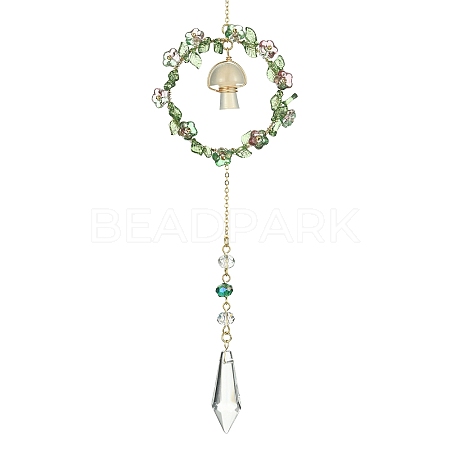 Mushroom with Bullet Acrylic & Natural Cherry Blossom Agate Window Hanging Suncatchers HJEW-TA00048-1
