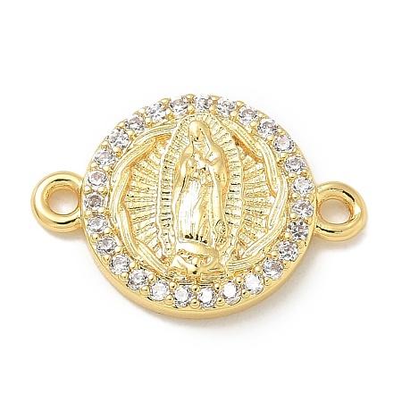 Rack Plating Brass Micro Pave Clear Cubic Zirconia Religion Virgin Mary Connector Charms KK-L224-094G-05-1