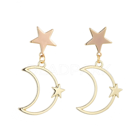 Star & Moon Dangle Stud Earrings X-EJEW-JE04062-01-1