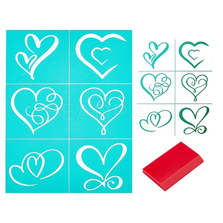 Gorgecraft 2Pcs Heart Pattern Self-Adhesive Silk Screen Printing Stencil DIY-GF0004-10-1