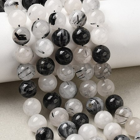 Natural Black Rutilated Quartz Beads Strands G-D295-8mm-01-1