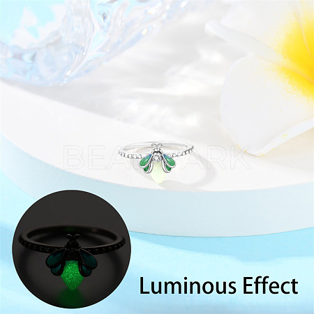 Glowworm Brass & Rhinestone & Luminous Stone Finger Rings for Women FS-WG997BF-02-1
