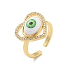 Cubic Zirconia Heart with Evil Eye Open Cuff Ring with Acrylic RJEW-B042-05G-01-1