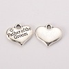 Wedding Theme Antique Silver Tone Tibetan Style Heart with Father of the Groom Rhinestone Charms TIBEP-N005-13D-1