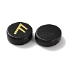 Brass Elder Futhark Alphabet Engraved Symbol Flat Round Natural Obsidian Rune Stones G-I373-01H-2