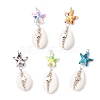 5Pcs 5 Colors Starfish Dyed Synthetic Turquoise & Natural Cowrie Shell Pendants PALLOY-JF03936-1