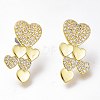 Brass Micro Pave Clear Cubic Zirconia Heart Stud Earrings ZIRC-I049-33G-01-1