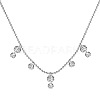 Rhodium Plated 925 Sterling Silver Pave Clear 5A Cubic Zirconia Ball Chain Flat Round Tassel Necklaces for Women NJEW-Q342-16P-1