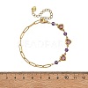 Gemstone Round & Stainless Steel Glass Heart Link Chain Bracelets with Paperclip Chains BJEW-JB14233-5