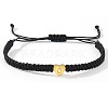 Minimalist nylon braided bracelet with stainless steel gold letter charms for men women students couples AG0106-15-1