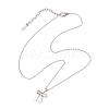Brass Pave Clear Cubic Zirconia Bowknot Pendant 304 Stainless Steel Cable Chain Necklaces for Women NJEW-JN05357-4