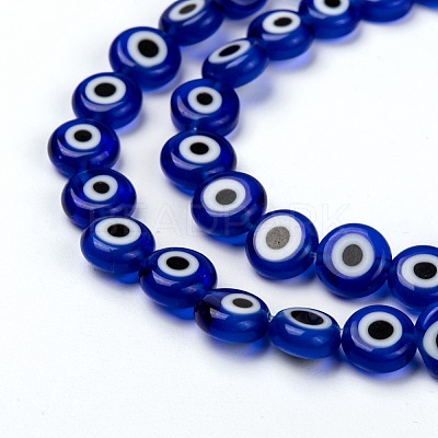 Handmade Evil Eye Lampwork Flat Round Bead Strands X-LAMP-L058-8mm-04-1