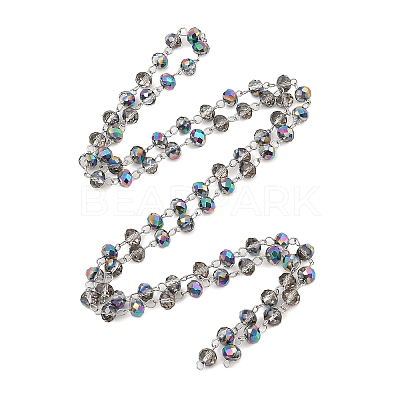 Faceted Rondelle Handmade Electroplate Glass Beads Chains AJEW-JB00130-01-1