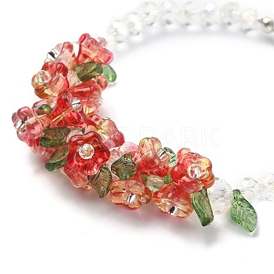 Flower Glass Beaded Link Bracelet with Alloy Clasps for Women BJEW-TA00310-02-1