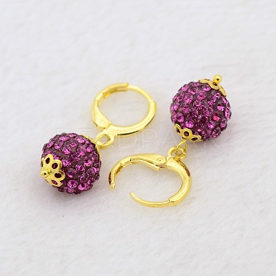 Dangling Round Ball Resin Rhinestone Earrings LS-EJEW-J080-23G-1