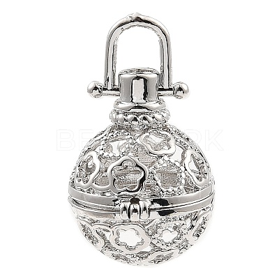 Rack Plating Brass Bead Cage Pendants KK-D025-01C-P-1