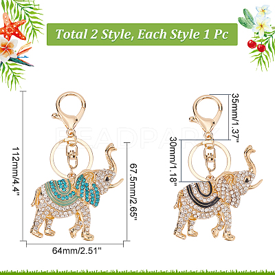 2Pcs 2 Colors Cute Elephant Enamel Rhinestones Pendant Keychain KEYC-WR0001-39-1