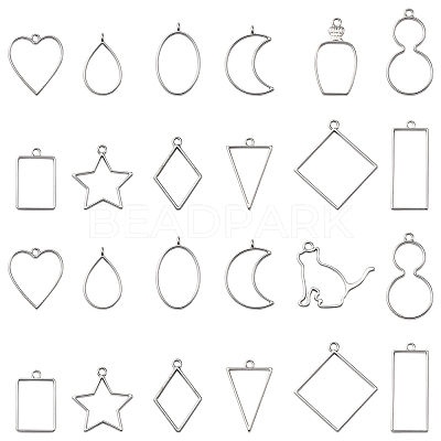 26Pcs 13 Styles Rack Plating Alloy Open Back Bezel Pendants FIND-FS0003-72-1