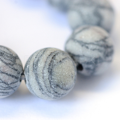 Frosted Natural Black Silk Stone/Netstone Round Bead Strands X-G-E334-8mm-25-1
