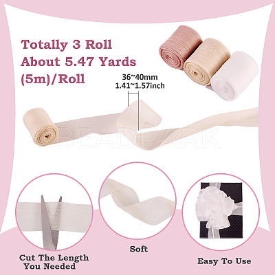 3 Rolls 3 Colors Wrinkle Polyester Ribbon OCOR-TA0002-98C-1