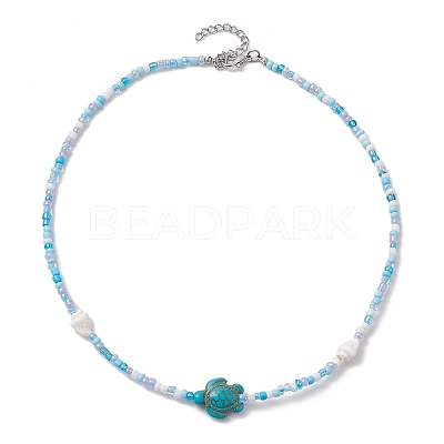 Summer Beach Sea Turtle Dyed Synthetic Turquoise & Glass Seed Beads Beaded Necklaces for Women NJEW-JN05081-01-1
